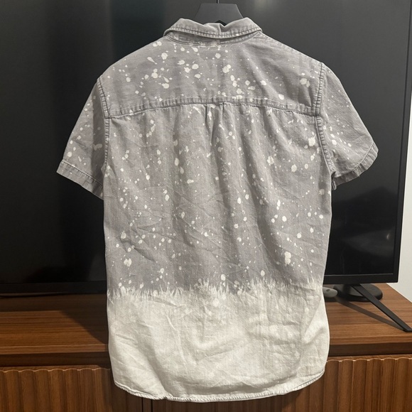 Gray Ombre Two Tone Vintage American Eagle Button Up Short Sleeve Street Shirt - Picture 4 of 4
